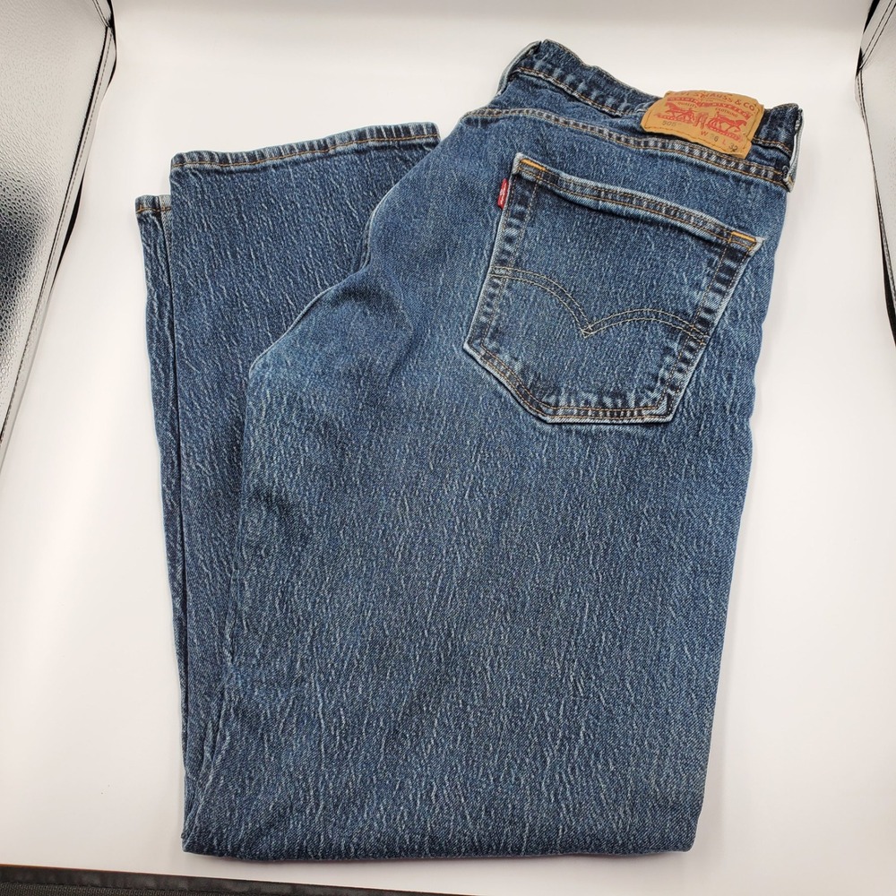 Levis 505 Regular Fit Straight Leg Jeans Mens 36x32 Medium Wash Blue Denim